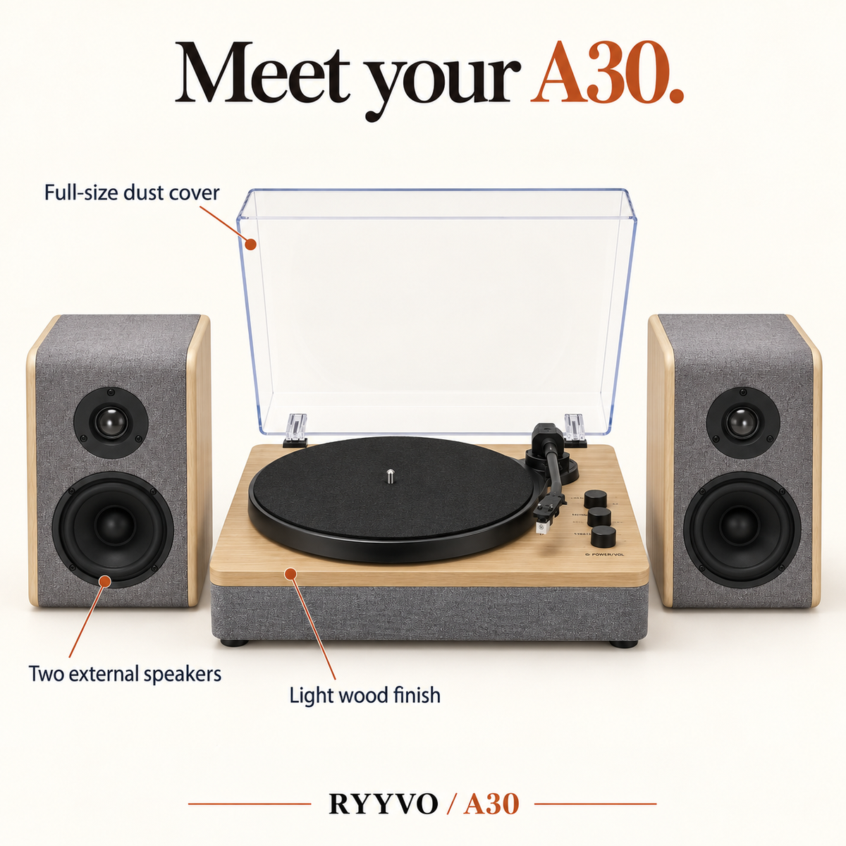 Ryyvo A30 Turntable with Speakers and 78 rpm