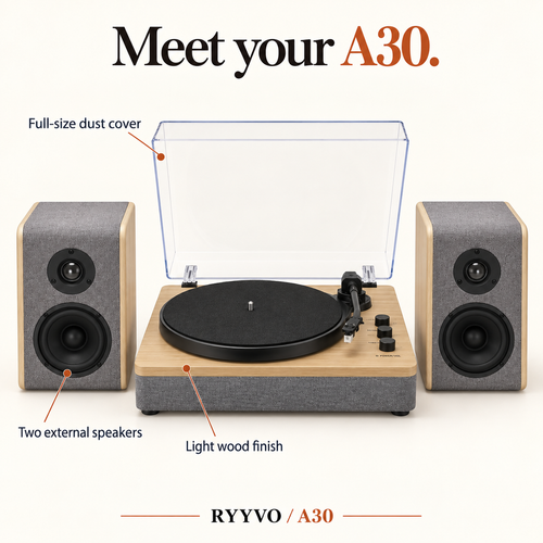 Ryyvo A30 Turntable with Speakers and 78 rpm