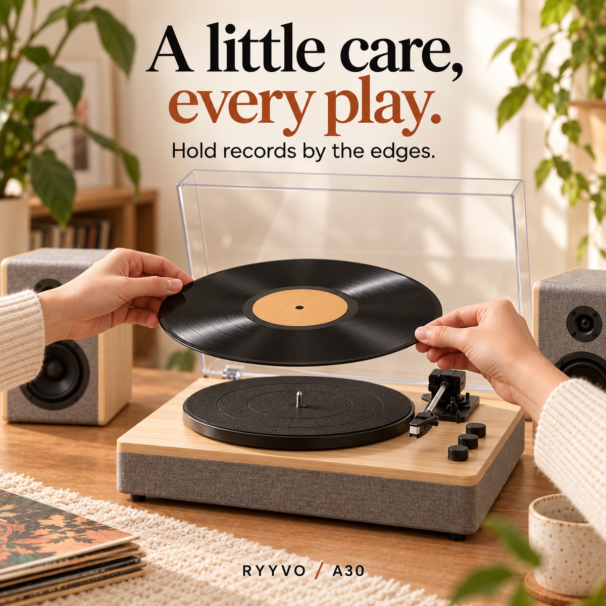 Ryyvo A30 Turntable with Speakers and 78 rpm